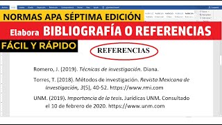 CÓMO HACER LA BIBLIOGRAFÍA O REFERENCIAS EN WORD SEGÚN NORMAS APA SÉPTIMA EDICIÓN 7ma  EJEMPLO [upl. by Lledrev]