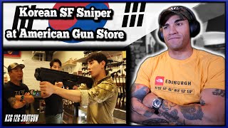 Korean SF Sniper visits a US Gun Store  Marine reacts [upl. by Bellis]