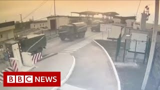 CCTV shows tanks and Russian military vehicles cross Ukraine border  BBC News [upl. by Senecal]