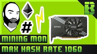 GTX 1060 Ethereum Mining Overclock Settings Hashrate amp Power Consumption  Zotac Mini 6gb [upl. by Brackely]