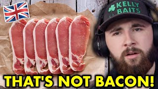 American Reacts to British Bacon for the First Time you dont cook it [upl. by Airotna]