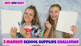 3 Marker School Supplies Challenge  Fun Back to School DIY  Jacy and Kacy [upl. by Yde]