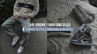 3 WAYS TO STYLE AIR JORDAN 1 HI UNC UNIVERSITY BLUE UNBOXING amp ONFEET  TIMOTHYKOH [upl. by Masera401]