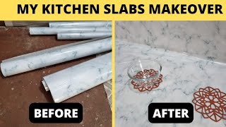 How to apply self adhesive kitchen wallpaper marble sheet marble sheet stickerBest tips and hacks [upl. by Torto]