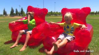 Giant Beach Ball Challenge Gummy Chairs and Knockerballs [upl. by Linnea]