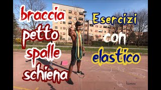 ESERCIZI CON ELASTICO PER SCOLPIRE BRACCIA  SPALLE  TRICIPITI  PETTO E SCHIENA [upl. by Friederike]