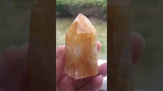 Yellow Golden Healer Quartz Crystal Hematoid Tower Point Obelisk Brazil 105g 6 cm [upl. by Olcott74]