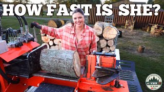 All Wood Log Splitter 1 Woman FASTER than 2 Men [upl. by Kyred325]