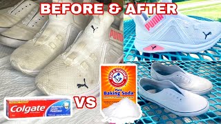 The best way to clean White Shoes Toothpaste Vs Baking Sodaamp VinegarHow to clean your white shoes [upl. by Marylee295]