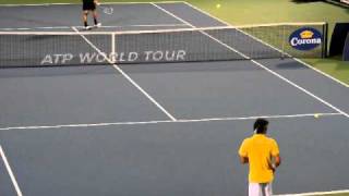 Federer hitting with Djokovic Tennis practice Federer and Djokovic warm up [upl. by Alexine686]