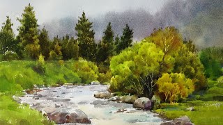 Watercolor landscape painting  Little Stream in the Forest [upl. by Oriane796]