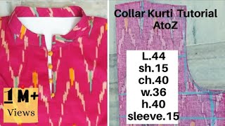 Collar Neck Kurti Cutting and Stitching with Detailing Useful tipsFull Tutorial Subtitles [upl. by Mclaurin]