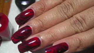 Red amp Purple Water Marble  DIY Nail Art Tutorial [upl. by Enelyak]