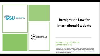 UofT GSU Webinar  Immigration Law for International Students [upl. by Ingra]