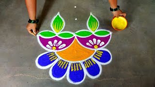 Diwali 2023 simple diya rangoli51 Deepavali beautiful rangoli villaku kolamExcellent rangoli [upl. by Uriah342]