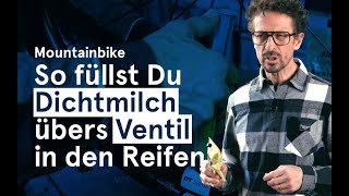 So kommt die Dichtmilch über das Ventil in den TubelessReifen [upl. by Arin]