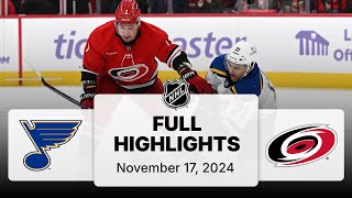 NHL Highlights  Blues vs Hurricanes  November 17 2024 [upl. by Botsford]