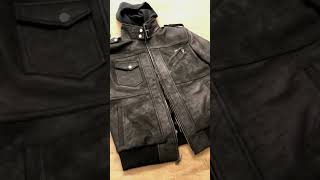 Video Review of our Hooded Leather Jacket  Mens Grey Leather Jacket  FJackets [upl. by Nuahsed]