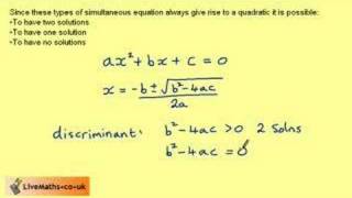 Simultaneous Equations 1 Linear 1 Quadratic Example 3 [upl. by Devehcoy]