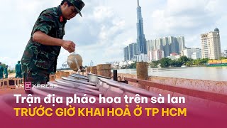 Trận địa pháo hoa trên sà lan trước giờ khai hỏa ở TP HCM  VnExpress [upl. by Akinahc]