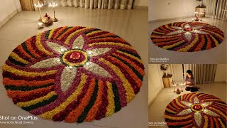 Easy flower rangoli designs for Diwali  Onam festival Part 2  Simple flower decoration ideas DIY [upl. by Tra]