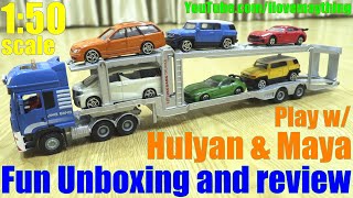 A 150 Scale Car Transporter Truck Unboxing and Review Diecast Cars and Diecast Trucks Playtime [upl. by Sherline879]