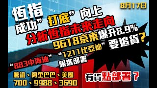 港股速報 恆指成功打底向上｜分析未來恆指走向｜9618京東爆升89要追貨嗎？｜883中海油1211比亞迪入貨時機？｜ 700騰訊｜9988阿里巴巴｜3690美｜恒生指數｜港股 ｜8月17日 [upl. by Mosi]