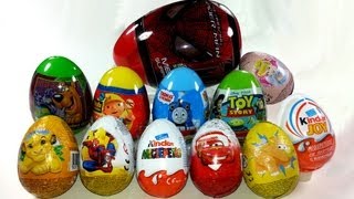 12 Surprise Eggs Unboxing Kinder Surprise Cars Kinder Joy Toy Story Lion King [upl. by Airda]