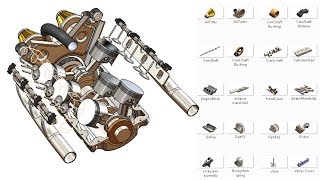 SolidWorks RE Tutorial 320  Car Engine complete video 2 turbo V6  advanced assembly [upl. by Elwaine]