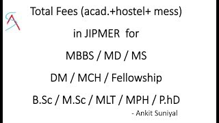 Total Fees in JIPMER for MBBSMDMSDMMCHBSCMSCMPHPHD [upl. by Erline]