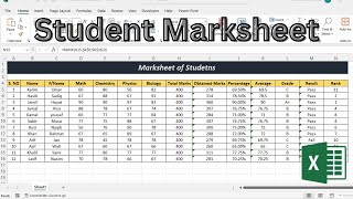 🙋‍♂️Student Marksheet Obtained Marks Percentage Average Rank Grade Result in Excel [upl. by Lyrahs]