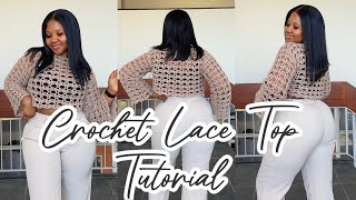 Easy Crochet Lace Top Tutorial long sleeves crochet fall top detail tutorial [upl. by Llorrad]