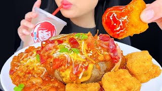 ASMR Chili Cheese Jacket Potato amp Chicken Nuggets From Wendys  Eating Sounds  Mukbang  ASMR Phan [upl. by Heintz844]