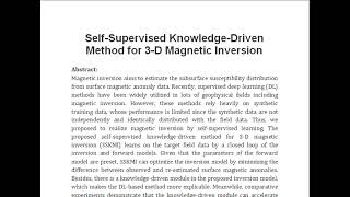 Self Supervised Knowledge Driven Method for 3 D Magnetic Inversion [upl. by Madson]