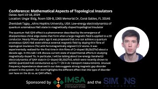 Zhenisbek Tagay Johns Hopkins University Mathematical Aspects of Topological Insulators Conference [upl. by Bullis]