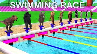 Animals Cartoon Swimming Race Motor Bike Race Swimming Pool For Kids  Learn Animal Names And Sounds [upl. by Esidnac434]