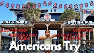 Americans Try British PUB British COMFORT FOOD What did we think [upl. by Lledualc496]