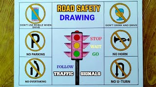 Road safety drawingTraffic signals drawing easy way [upl. by Jacobba]