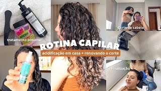 Rotina capilar em casa com acidificante  renovando o corte em camadas  ondulado 2c3a 🤍✨ [upl. by Marinna]