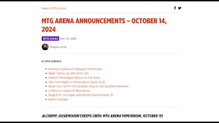 MTG Arena Announcements  October 14th 2024 [upl. by Janis987]