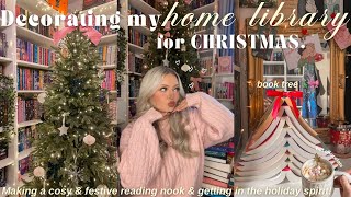 Decorating my home library for christmas amp getting in the holiday spirit 📖✨🎀🎄bookmas [upl. by Ahlgren6]