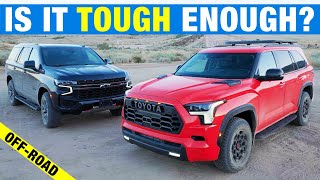 Toyota Sequoia TRD Pro vs Chevy Tahoe Z71 Comparison Test  OffRoad Interior Tech amp More [upl. by Gratt624]