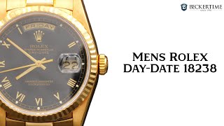 Mens Rolex 18K Gold DayDate President Watch Black Roman Dial 18238 [upl. by Alleyn734]