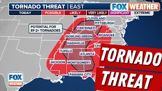 Tornado Threat Extends Over 800 Miles From Ohio Valley to Southeast During Severe Weather Outbreak [upl. by Rorrys110]