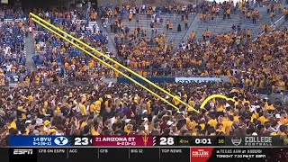 Arizona State fans storm the field before the game is over and take goalposts down vs BYU [upl. by Annwahs]