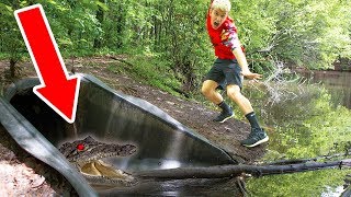 MONSTER IN POND HIDING IN DRAIN PIPE [upl. by Melli904]