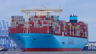 Ultra large containership MADRID MAERSK arriving at the Port of Felixstowe 13522 [upl. by Rambert106]