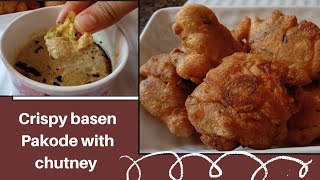 Crispy basen Pakode with chutney  Basen vada  tasty evening snack [upl. by Adnoyek]