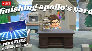 5 FREE treasure islands amp finishing apollos yard in animal crossing new horizons [upl. by Akinej]