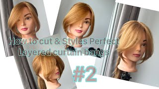 2 ✂️ Cut and styles Layered Curtain Bangs  Couper et Coiffer une frange rideau  Flequillo… [upl. by Fagaly]